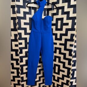 Blue jumpsuit with unique neckline, size Medium